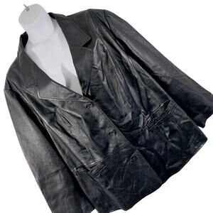 MAGGIE BARNES! STUNNING BLACK GENUINE LEATHER TAILORED JACKET, COAT! SZ 5X